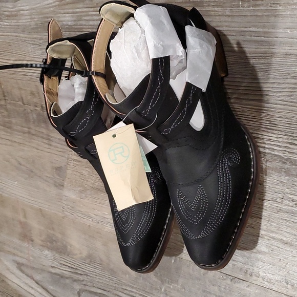 Roper Willa Black Faux Leather Ankle Boots Size 7.5 - Picture 4 of 4